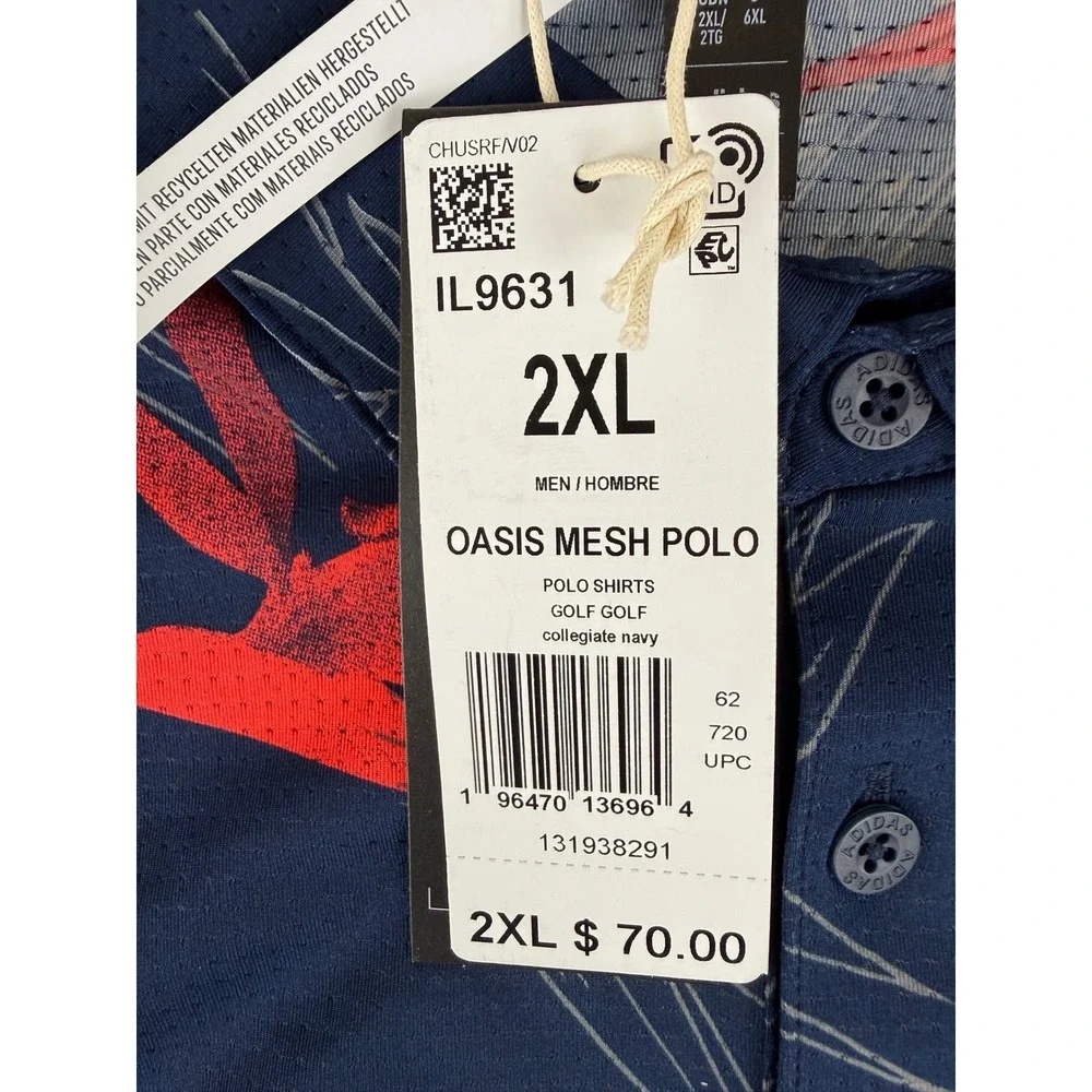 Adidas Oasis Mesh Polo Mens 2XL‎ Navy Blue Floral Bird of Paradise Golf IL9631
